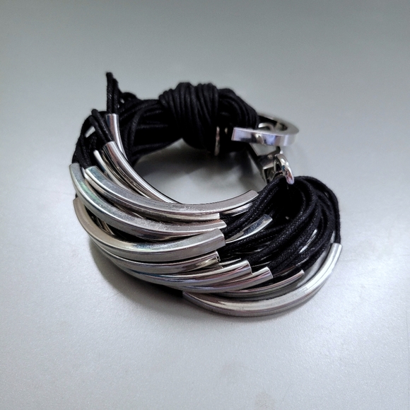 Like New Armani Exchange Multi Strand Black Leather and Silver Metal Bracelet